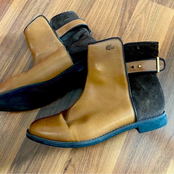 Lacoste caramel-coloured leather + chocolate brown suede women’s size 8 - Picture 2 of 5